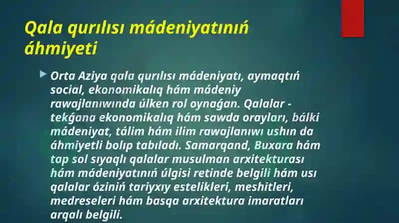 Orta Aziya qala qurılısı mádeniyatınınʼ payda bolıwı 4