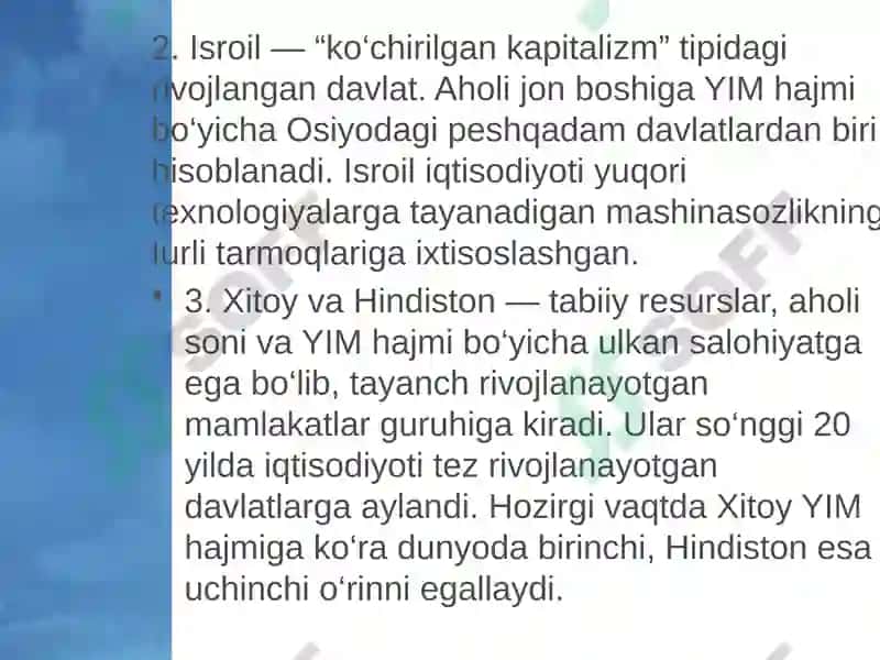 Osiyo mamlakatlarining iqtisodiy rivojlanganligi 4