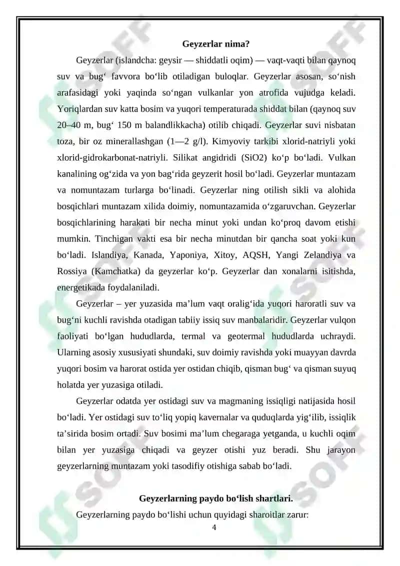 Geyzerlar, termal va mineral buloqlar. 4