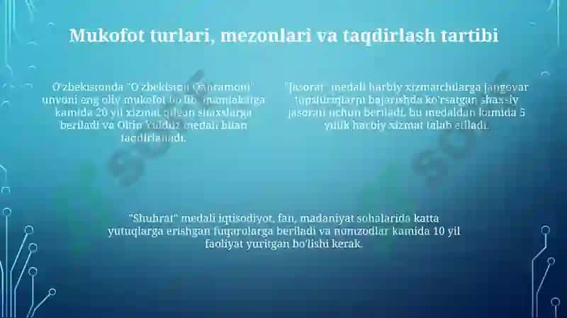 Oʻzbekiston Respublikasining mukofotlashtizimi 4