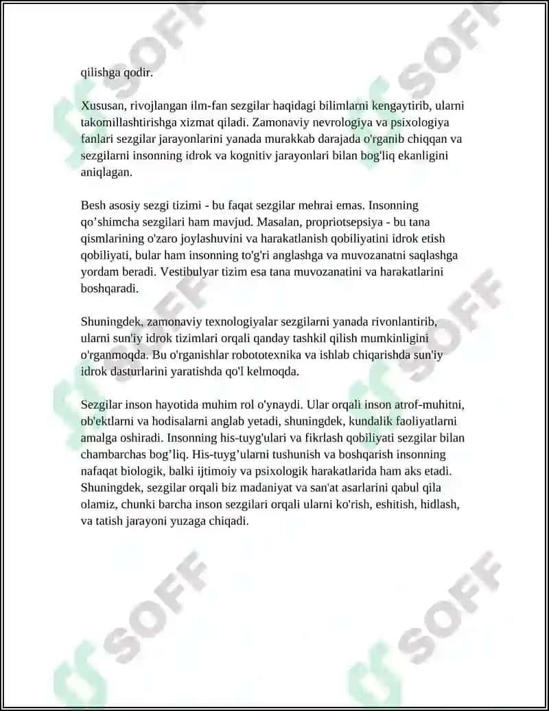 SEZGILAR HAQIDA TUSHUNCHA VA UNING NERV-FIZIOLOGIK ASOSLARI. SEZGI TURLARI VA UNING QONUNIYATLARI 4