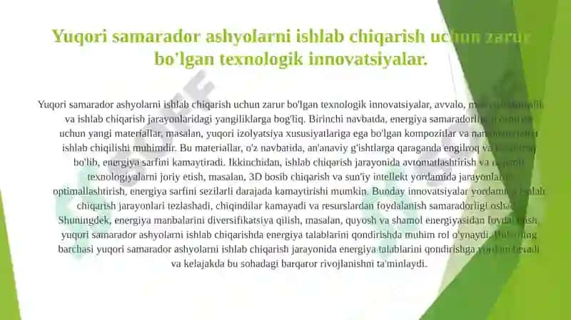 Normativ talablari ko'ra tanasi bo'sh kovakli g'isht va yuqori samarador ashyolar ishlab chiqarishga energiyani necha yildan so'ng qoplaydi 4