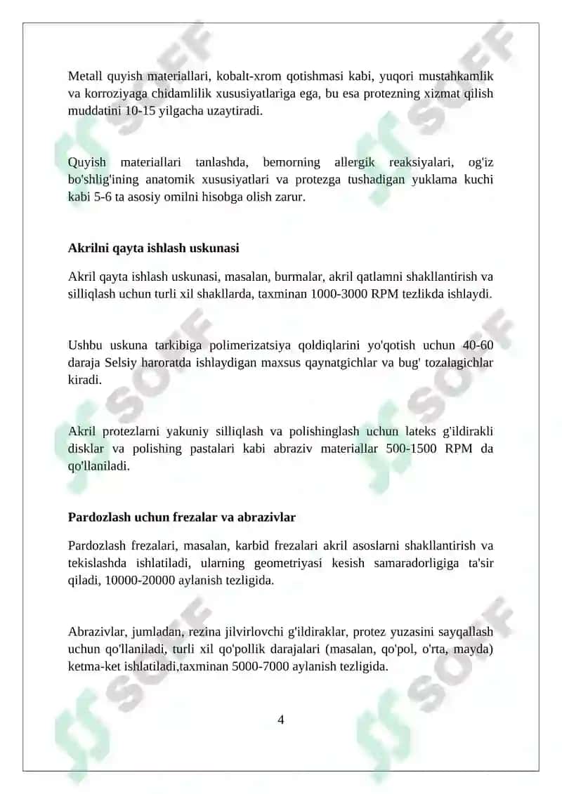 Olinadigan tish protezlarini pardozlashda ishlatiladigan maxsulotlar va asboblar 4
