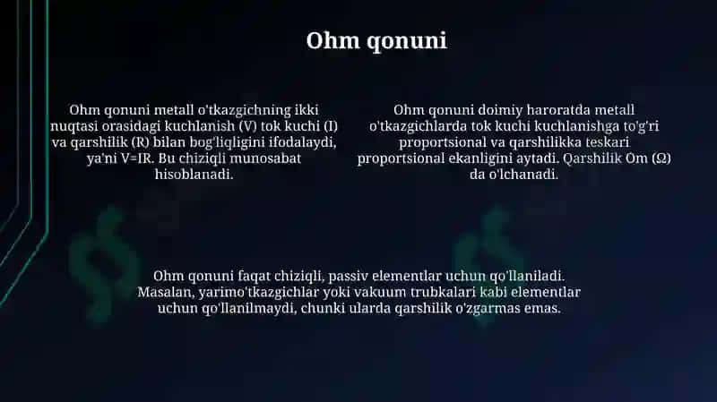 Elektr Zanjiri Asosi Qonunlari: Om,Kirxgof va Joul-Lens 4