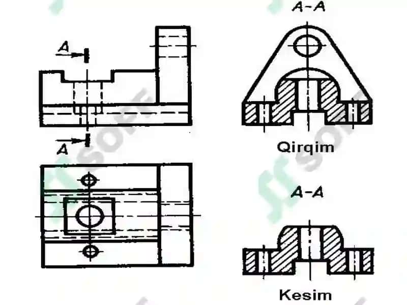 Qirqim va kesim. Og'ma kesim va uning haqiqiy kattaligini yasash 4