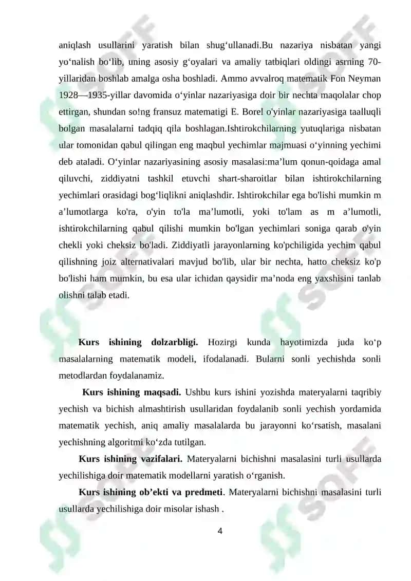 Tavakkalchilik va aniqmaslik sharoitida yechim qabul qilish. Kooperativ o‘yinlar KURS ISHI 4