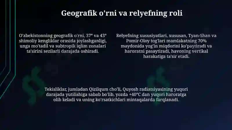 O'zbekiston iqlimining shakllanishiga ta'sir etuvchi omillar 4