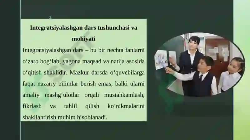 BOSHLANGʻICH TAʼLIM TIZIMIDA INTEGRATSIYALASHGAN DARSLAR.INTEGRATSIYALASHGANREJALASHTIRISH 4