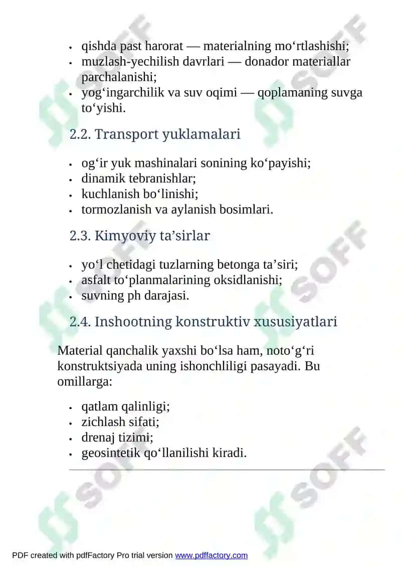 Yo‘l qurilish materiallari va mahsulotlarining ekspluatatsion ishonchliligini baholash 4