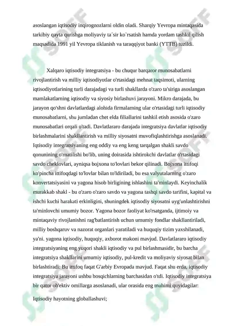 Xalqaro iqtisodiy integratsiya uning mazmun va shakillari 4