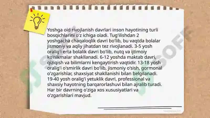 Yoshga oid rivojlanish davrlari va ularning xususiyatlari 4