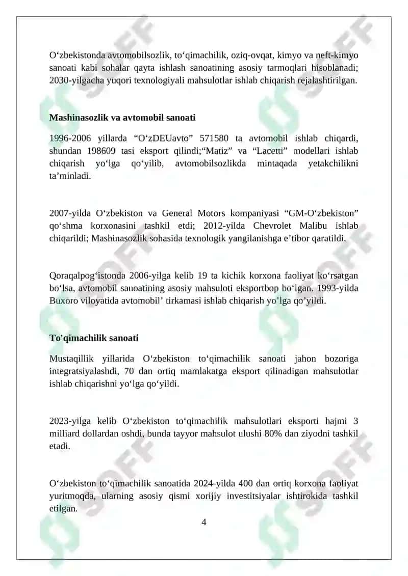 Mustaqillik yillarida sanoat tarmoqlarining rivojlanishi 4