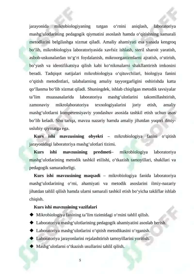 Mikrobiologiya fanini o‘qitishda laboratoriya mashg‘ulotlarining o‘rni va metodik tashkil etilishi 4