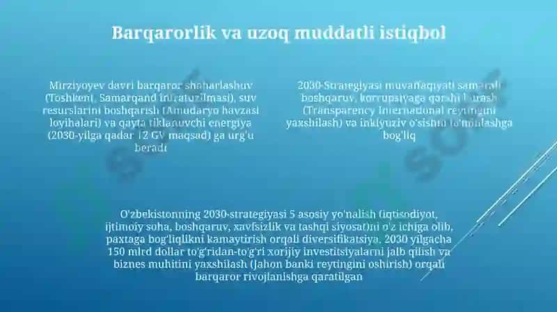 O'zbekiston-2030 strategiyasi va Sh Mirziyoyev asarlari milliy va xorijiy tajribani qiyoslash 4