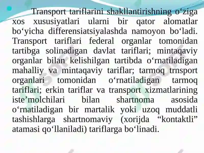 Transport Xarajatlari va Tariflari 4