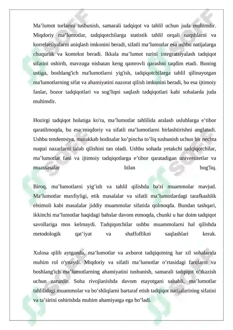 Ma’lumotlar va axborot. Ma’lumot turlari. Miqdor va sifat malumotlari. Boshlangʻich ma’lumotlar 4