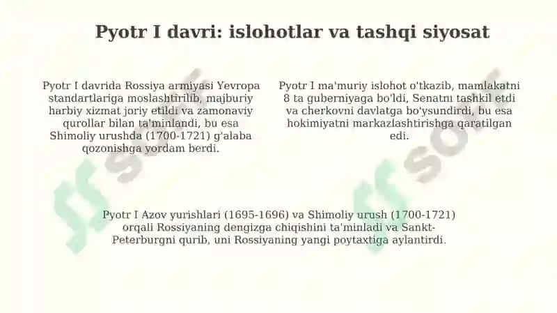 XVII asr oxiridan XIX asrning 70-yillarigacha Rossiya 4