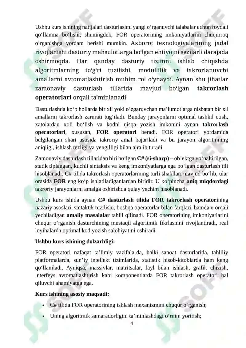 FOR Takrorlash Operatori 4