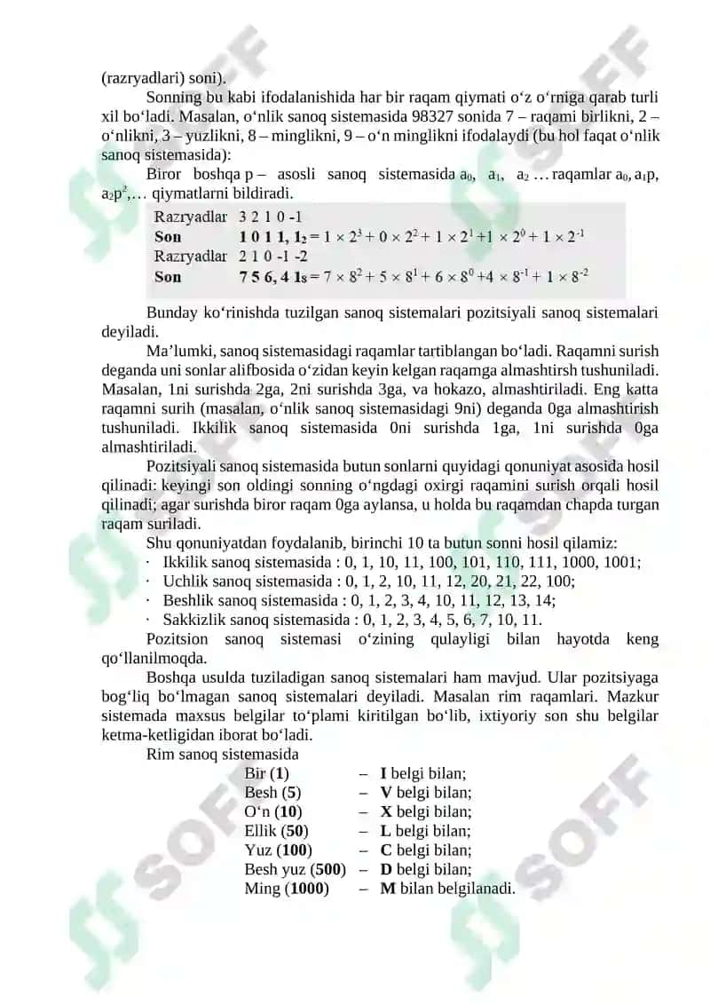 sanoq sistemalari mustaqil ish 4
