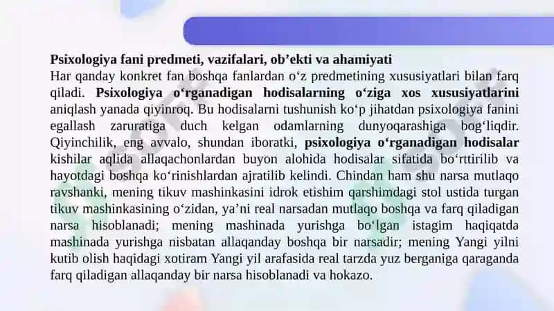 Psixologiya fan sifatida  Tibbiyotda psixologik bilimlarning ahamiyati. 4