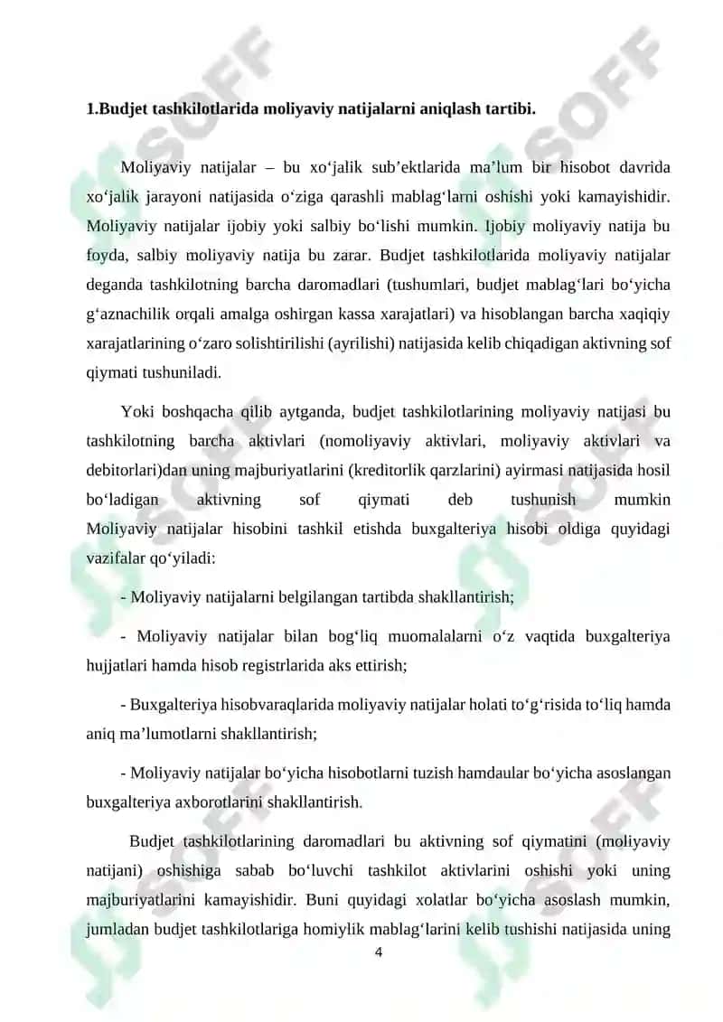 Budjet tashkilotlarida moliyaviy natijalar xisosida yozilgan 4