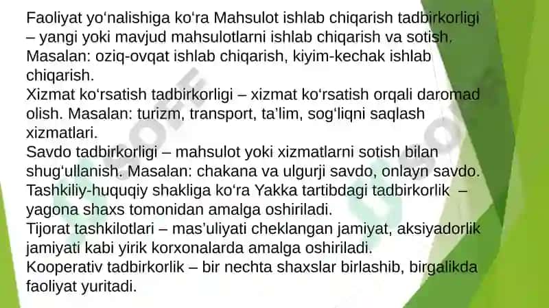 Tovarishlabchiqarish va xizmat ko’rsatish bo’yicha tadbirkorlikni rivojlantirish masalalari 4
