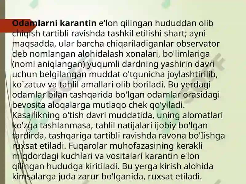Bakteriologik vositalar bilan zararlangan o'choqda epidemiyaga qarshi chora-tadbir 4