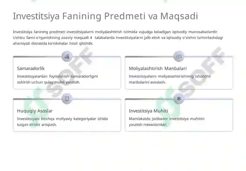 Investitsiyalar va Innovatsiyalar Faniga Kirish 4