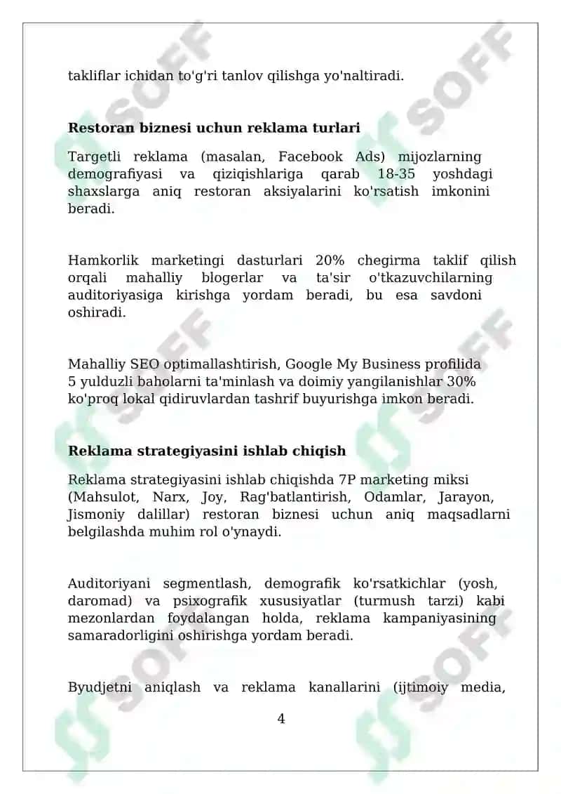 Restoran biznesini rivojlantirishda reklamaning òrni 4