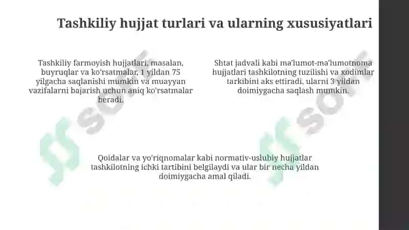 Tashkiliy Hujjatlarning Tasnifi va Xususiyatlari 4