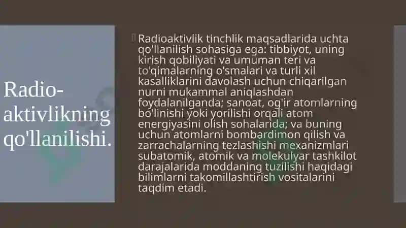 RADIOAKTIVLIKNING TURLI SOHALARDA AMALDA QO`LLANILISHI 4