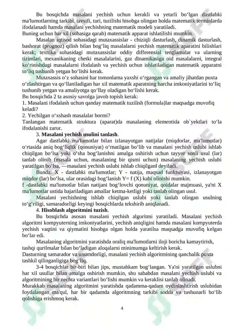 Tayyorlov yo’nalishi: 0.52.01.00 – Informatika va axborot texnologiyalari(tarmoqlar va sohalar bo’yicha) 4