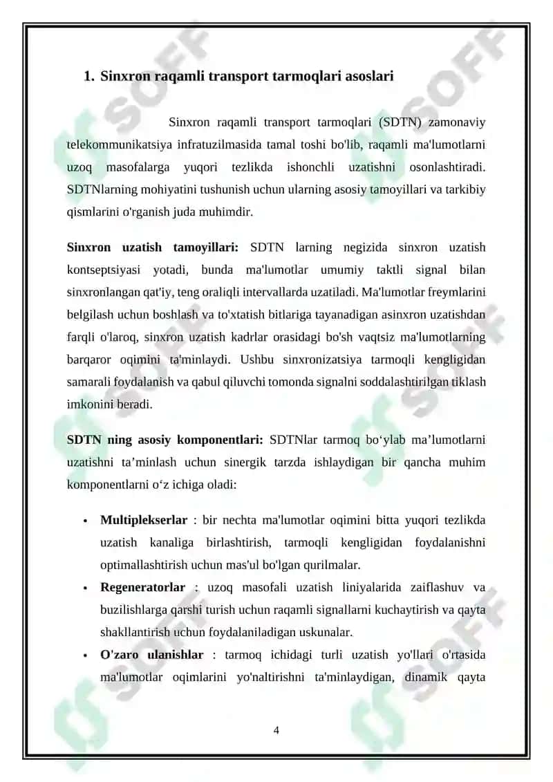 Sinxron raqamli transport telekommunikatsiya tarmoqlarining tuzilishi 4