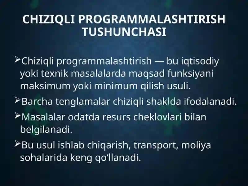 Chiziqli programmalashtirish usullari 4