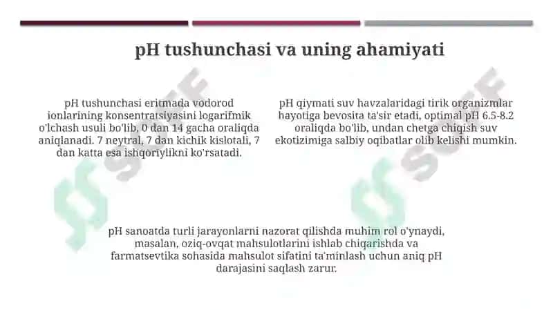 Suvning ion koʻpaytmasi. Muhitning vodorod koʻrsatkichi. Tuzlarning gidrolizi. 4