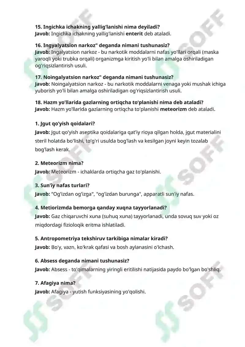 2025 Dekabr Argos suhbat savol va javoblari O‘rta tibbiyot xodimlari uchun 200+ savollarga qisqa aniq javoblar 4