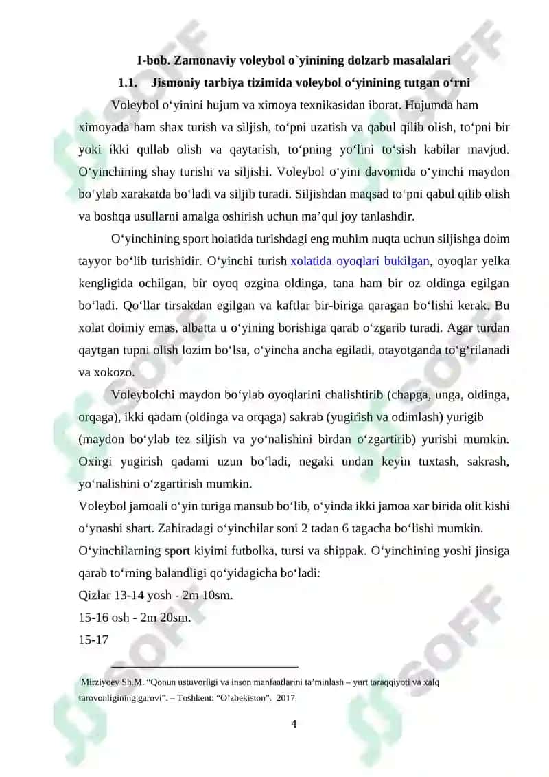 Zamonaviy voleybol o`yinining dolzarb masalalari o`yin texnikasi va tasnifi 4