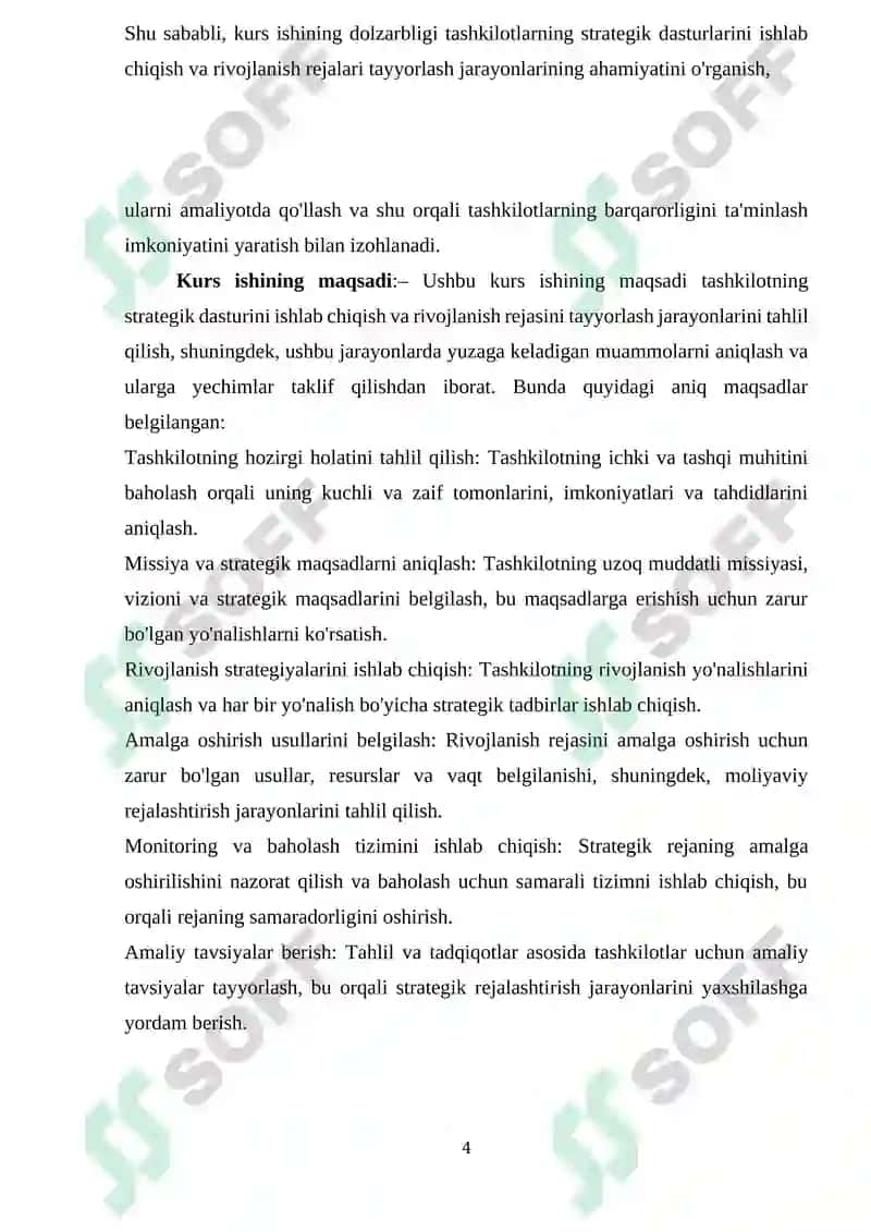 Tashkilotning strategik dasturi va rivojlanish rejasini ishlab chiqish 4