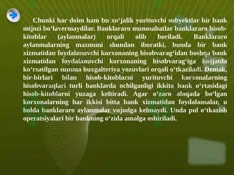 Banklararо hisоb-kitоblarni tashkil qilish, yuritish tartibi va hisоbi. 4