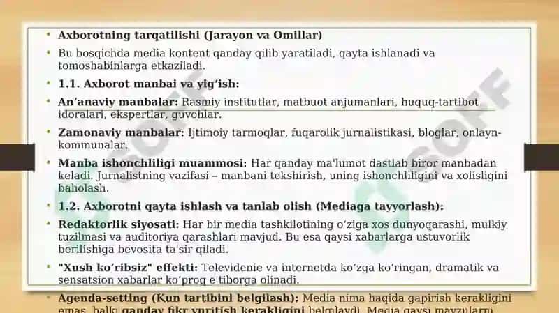 Media vositalarida axborotning tarqatilishi va qabul qilinishi 4