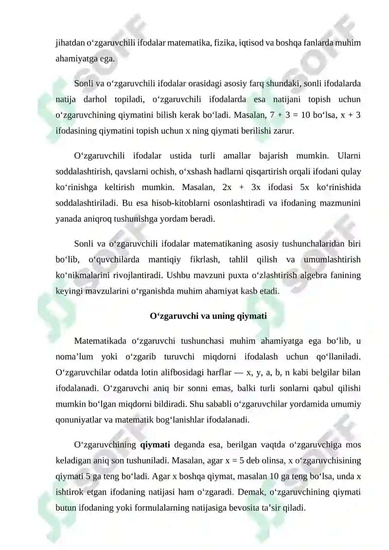Sonli o‘zgaruvchili ifodalar 4