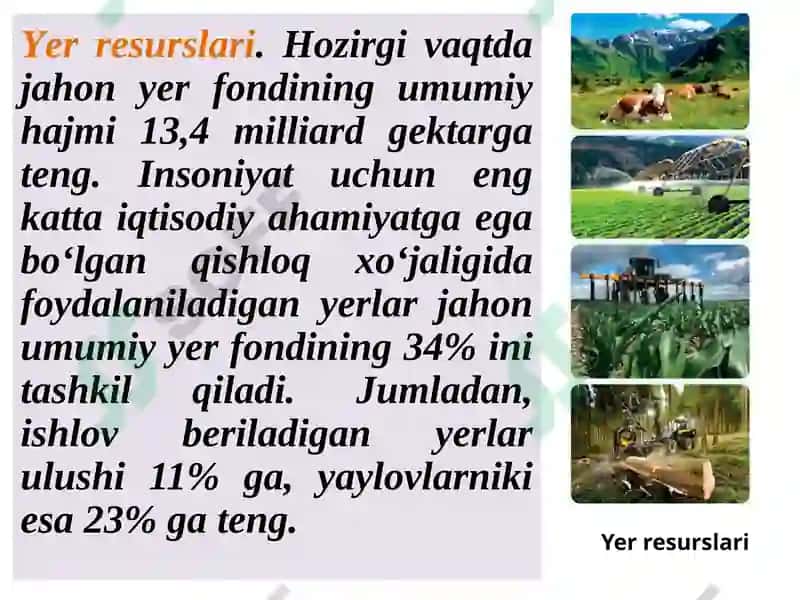 Tugamaydigan vatiklanadigan tabiiy resurslar geografiyasi 4