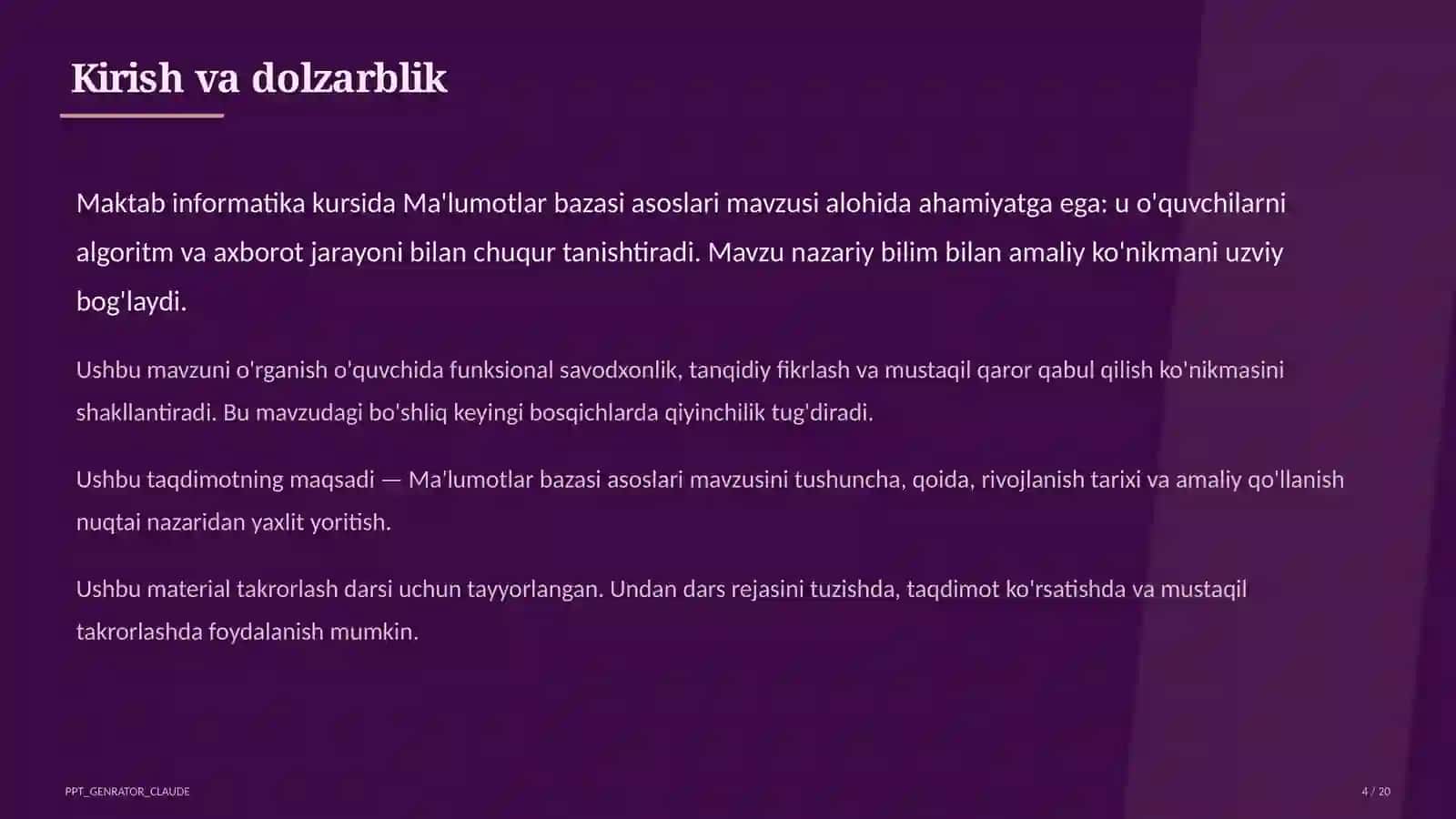 Ma'lumotlar bazasi asoslari (9-sinf) 4