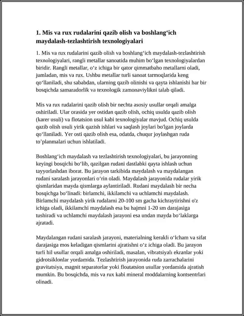 RANGLI METALLAR:MID VA RUX ISHLAB CHIQARISH TEXNOLOGIYASI 4