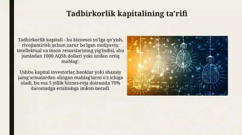 Tadbirkorlik Faoliyati va Tadbirkorlik Kapitali 4