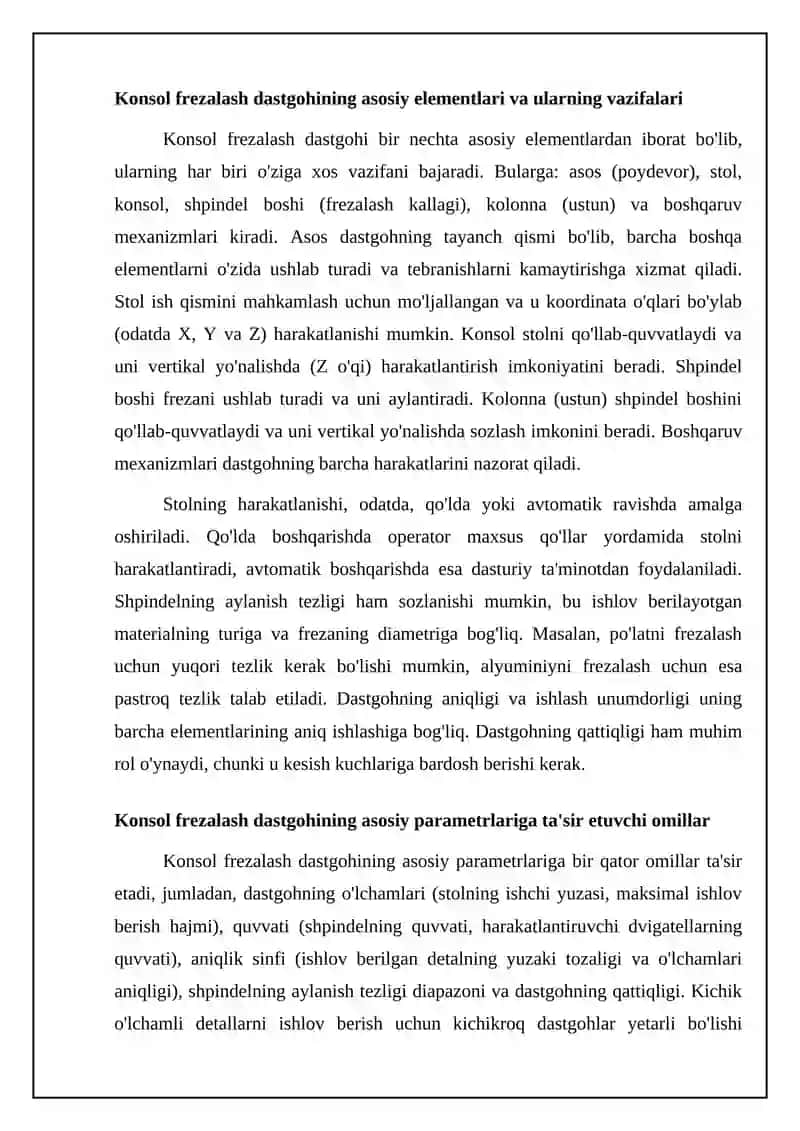 Konsol frezalash dastgohining asosiy tuzilishi va qismlari 4