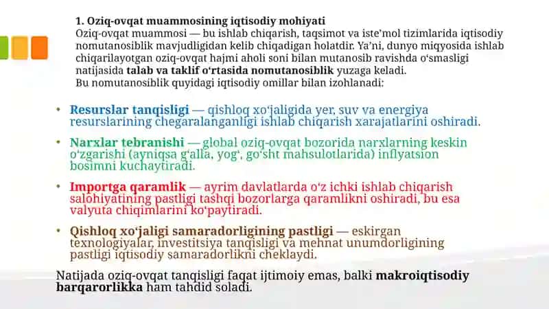 Oziq-ovqat muammosi va iqtisodiy zarar 4