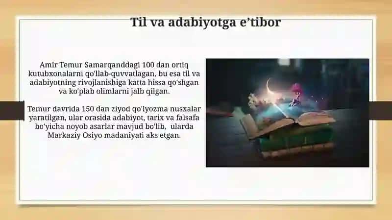 Amir Temurning ma'rifly qarashlari 4