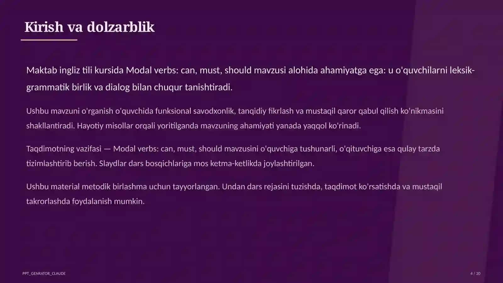 Modal verbs: can, must, should (7-sinf) 4