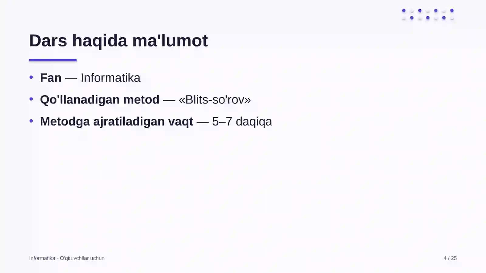 informatika darslarida blits so'rov metodidan foydalanish 9250 4